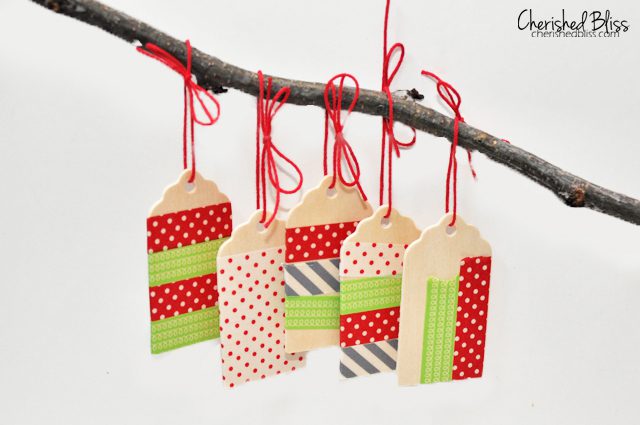 Washi Tape Ornaments made with wooden tags via cherishedbliss.com #christmas #ornaments #washitape