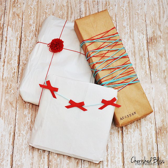 Gift Wrapping Ideas - wrapping with paper bow garland via cherishedbliss.com #Christmas #wrapping #craft