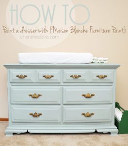 How to Paint a dresser with Maison Blanche Furniture Paint, and get a clean vintage look. Tutorial via cherishedbliss.com