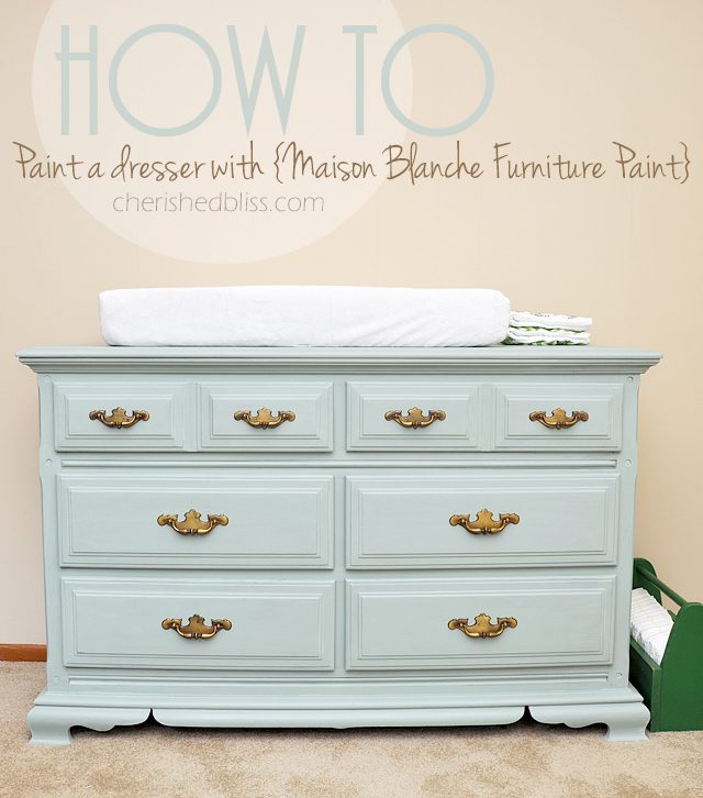 How to Paint a dresser with Maison Blanche Furniture Paint, and get a clean vintage look. Tutorial via cherishedbliss.com