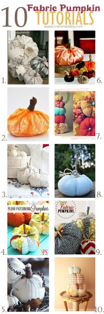 10 Fabric Pumpkin Tutorials to decorate your home with this fall! via cherishedbliss.com #pumpkins #fall