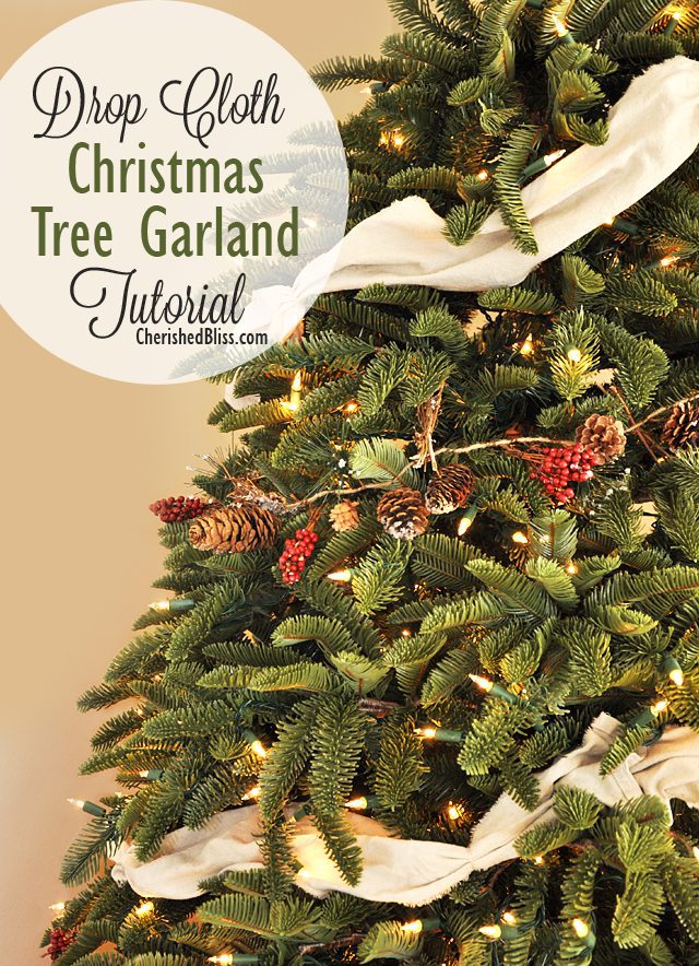 Save on your Christmas decor budget with this DIY Drop Cloth Christmas Tree Garland Tutorial