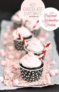 These yummy Hot Chocolate Cupcakes with a Peppermint Marshmallow Frosting are the perfect dessert for your holiday parties!