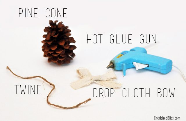 Make a simple Pine Cone Ornament using just pine cones and drop cloth! Perfect for your Rustic Decor