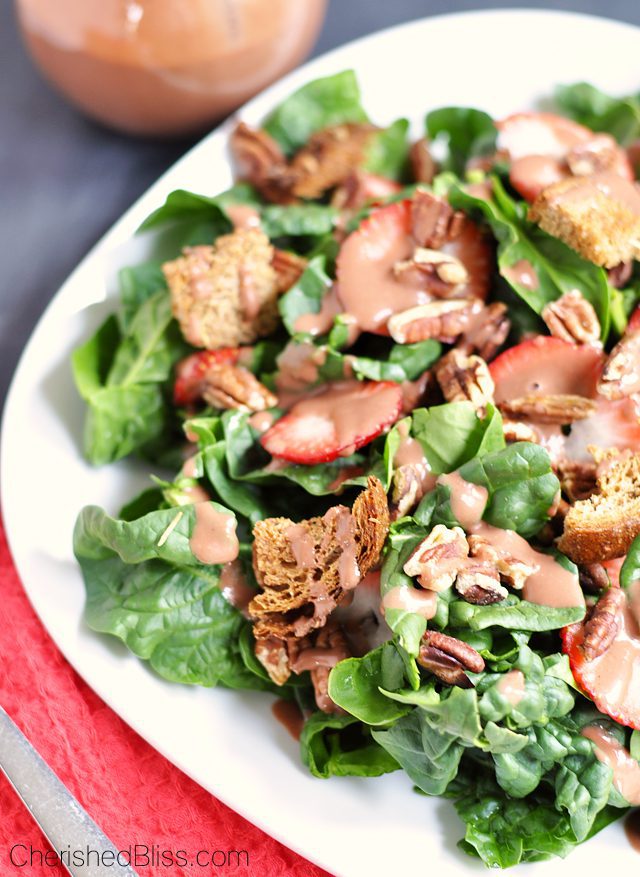 Enjoy this homemade Strawberry Balsamic Vinaigrette Dressing on your favorite salad! 