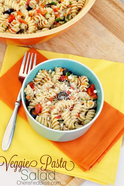 This veggie pasta salad is a healthier version of Suddenly Salad, but loaded with colorful veggies.
