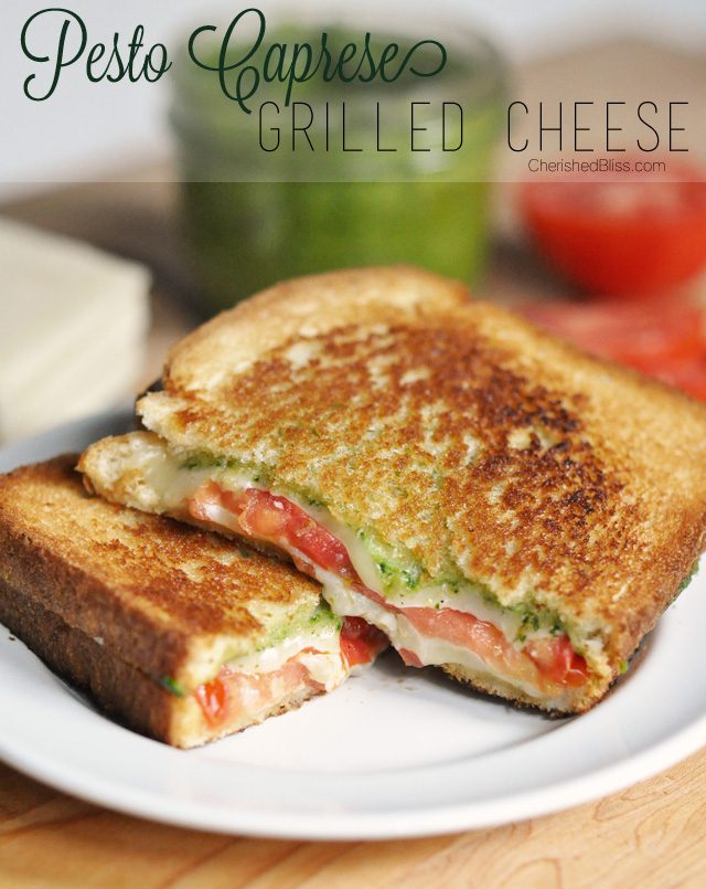 With fresh garden basil pesto, delicious vine ripened tomatoes, and natural grated mozzarella cheese, you cannot go wrong. This is definitely not yo Mama's grilled cheese!