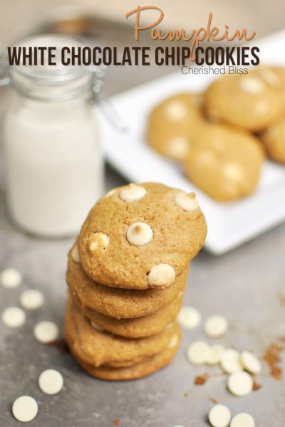 These delicious Pumpkin White Chocolate Chip Cookies taste like a pumpkin pie and a cookie crashed into each other! DELICIOUS!