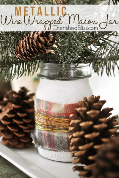 Metallic Wire Wrapped Christmas Mason Jar