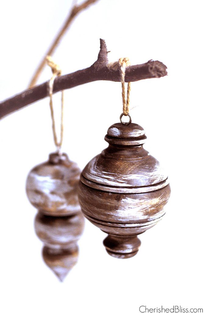 Rustic Stained Wooden Ornaments via cherishedbliss.com