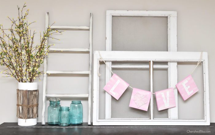 Love this Valentines Day Mantel! Get the tutorial for that adorable Love Sign too!
