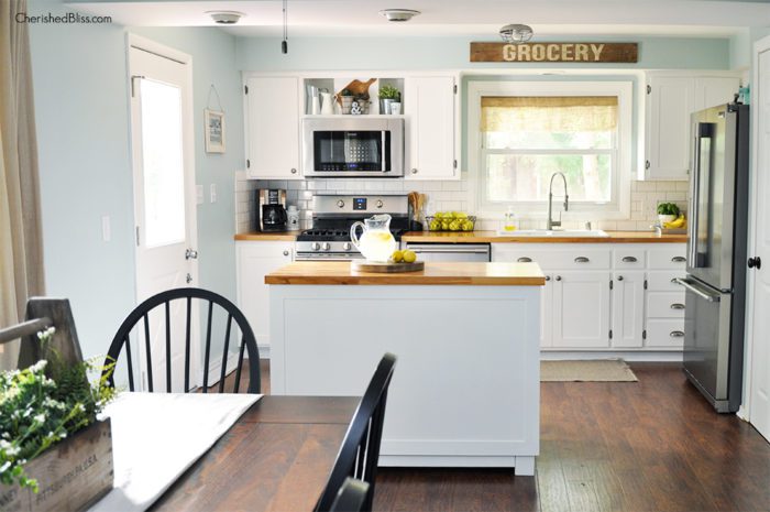 Get the kitchen you've always dreamed of by building this DIY Kitchen Island. It's easy to create and provides great storage! Get the free plans at cherishedbliss.com