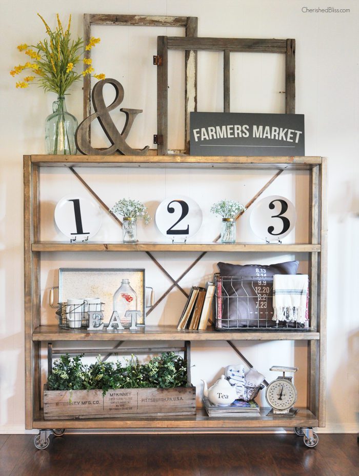 This large dining room bookshelf is the perfect place to display your favorite farmhouse finds! 