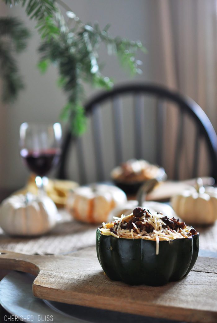 These Sausage and Apple Stuffed Acorn Squash are the perfect appetizer for the holidays or get together! 