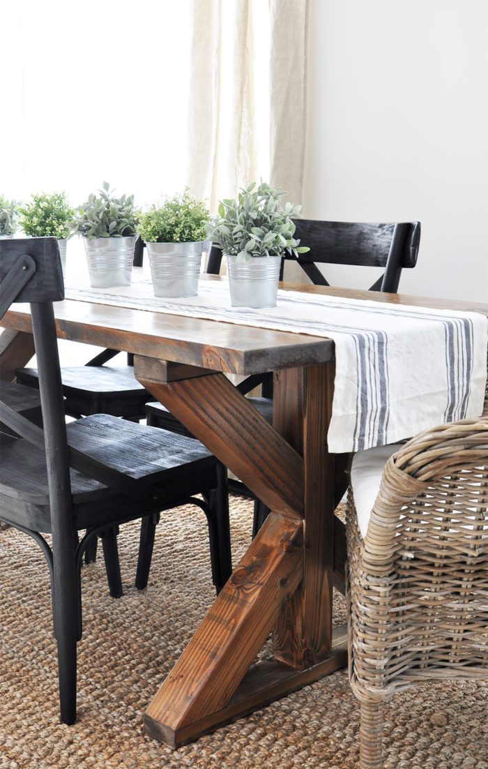 This easy to build Farmhouse Table is the perfect addition to any dining or breakfast room. With it's industrial touches and farmhouse style you will love serving meals at this table! 