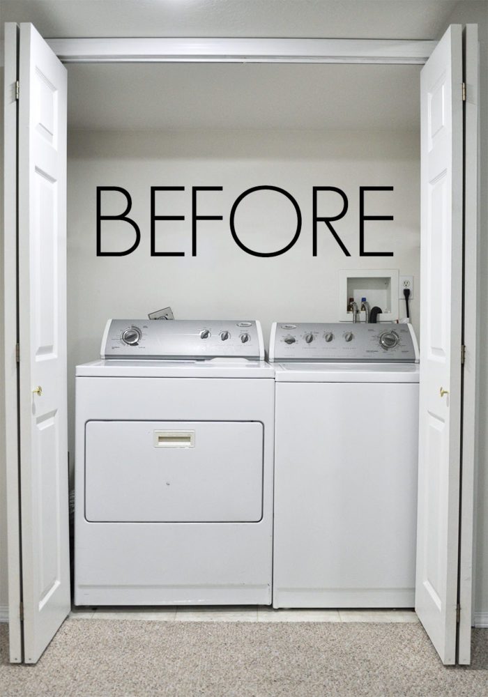 This Laundry Room Makeover transforms this little closet with wasted space into a functional laundry area with just a few simple changes! 