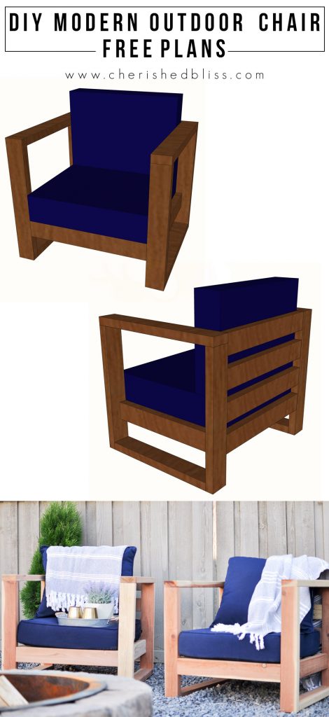 With these easy to follow free plans you can build this beautiful DIY Modern Outdoor Chair using only 2x4's and wood screws!