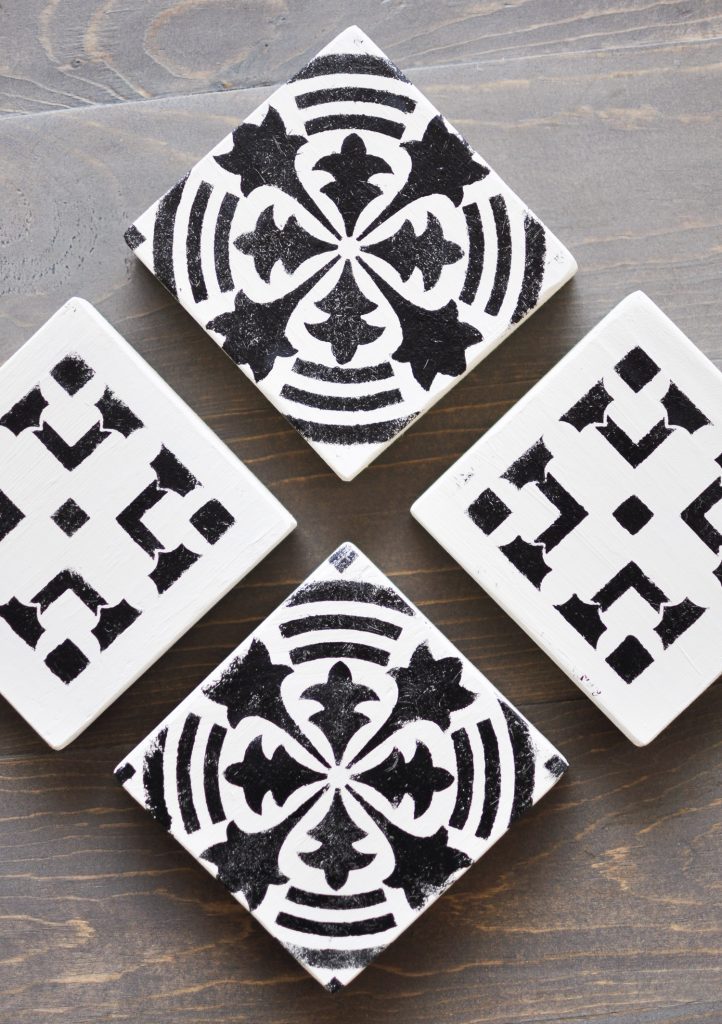 Keep your furniture safe from water ring damage with these easy to make DIY Stenciled Wooden Coasters usingFolkArt® Stencils!