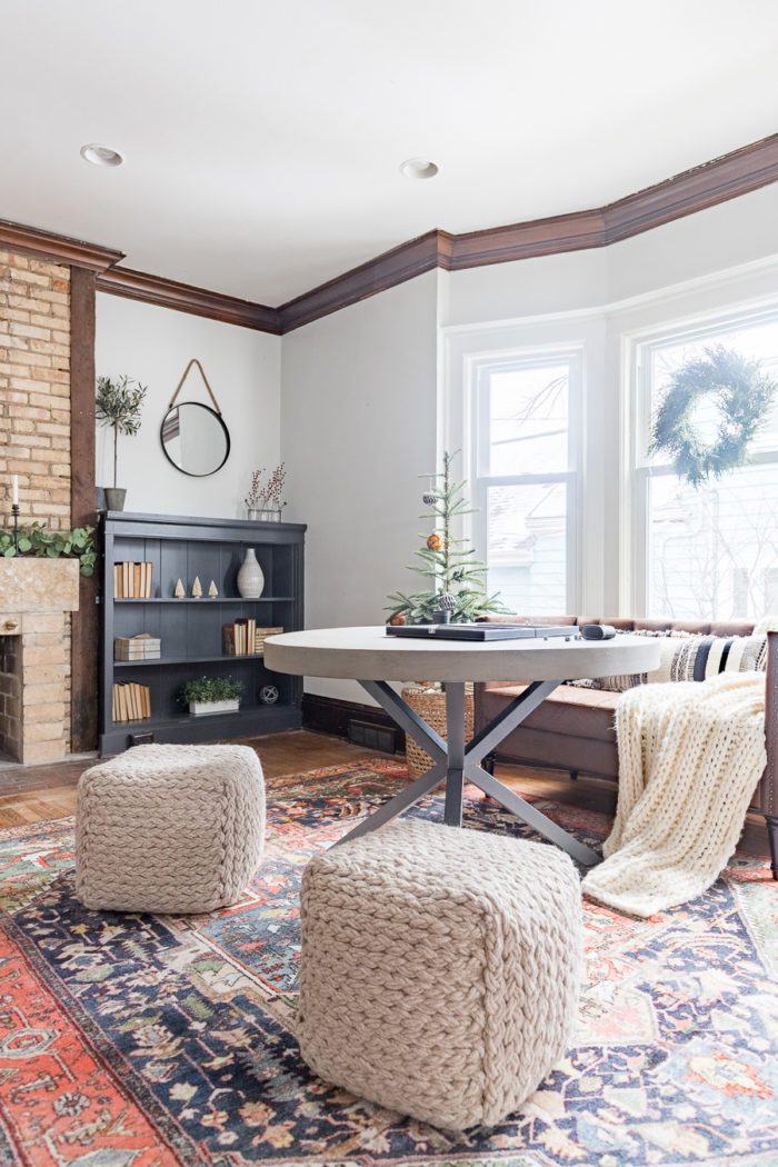 Come take a tour of this simple winter sitting area that is perfect for Christmas and easily transitions into winter decor! 