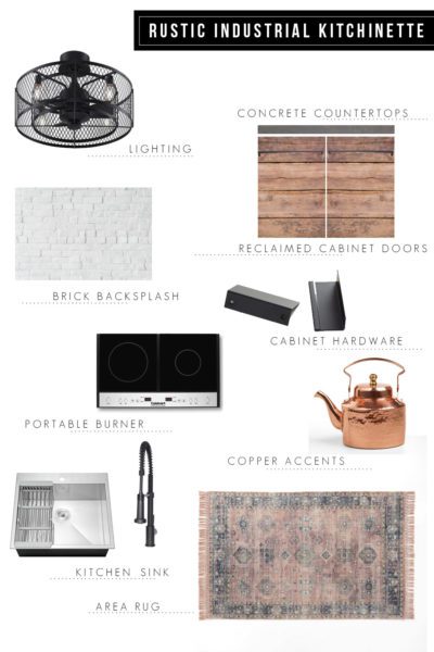 Rustic Industrial Kitchenette Design Board | One Room Challenge Week 1