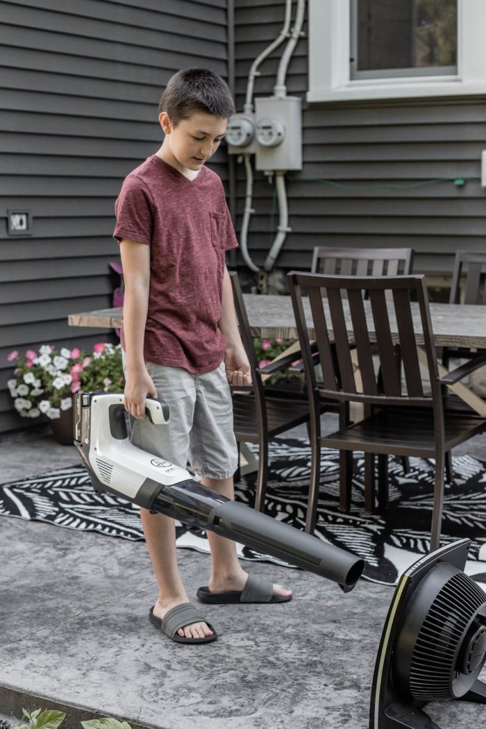 Use a Cordless Blower to dust fans. 