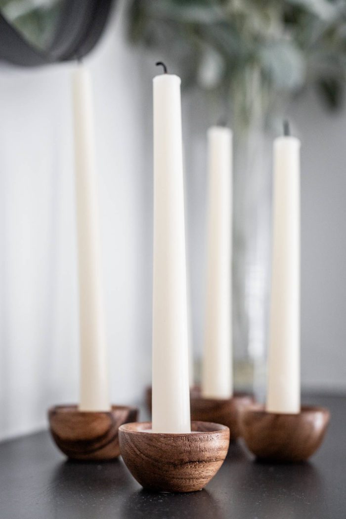 Mini Wooden Bowl Candle Holders with tall candles