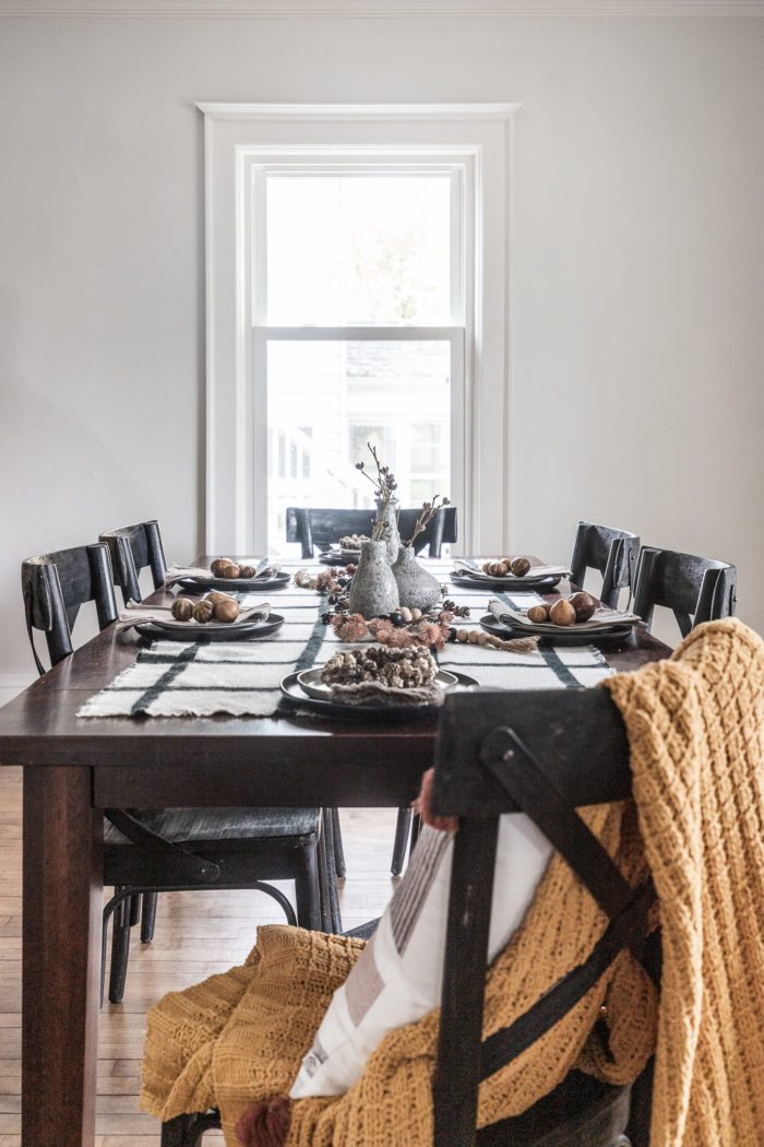 Fall Tablescape with a scarf and modern natural Fall elements