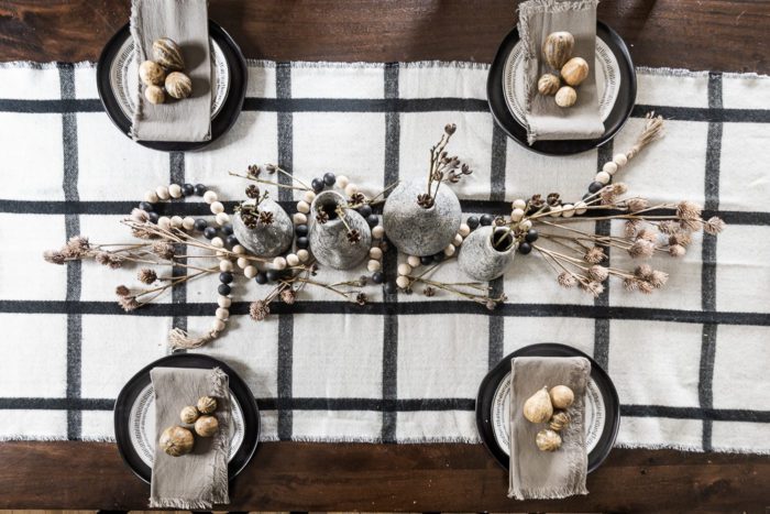 Use a scarf as a table runner for your Fall Table Decor. 