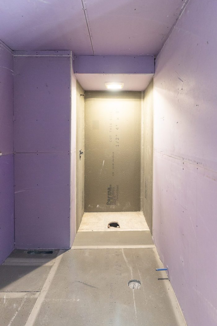 PURPLE XP Drywall and PermaBase in small bathroom renovation. 