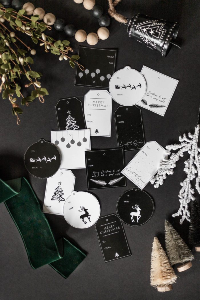 Modern Black and White Christmas Gift Tags free printable to use for your holiday wrapping! 