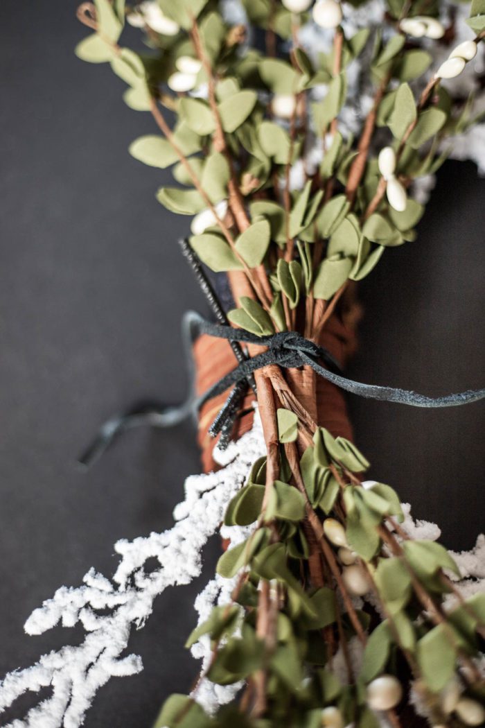Christmas Floral Stems placed on wreath