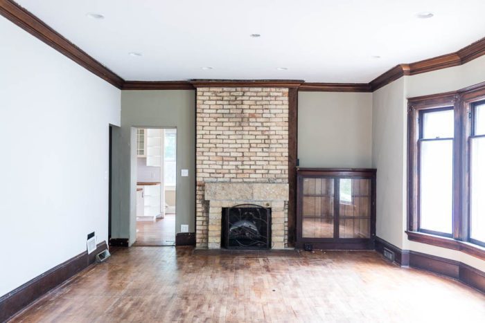 Brick Fireplace in historic home before it gets a makeover