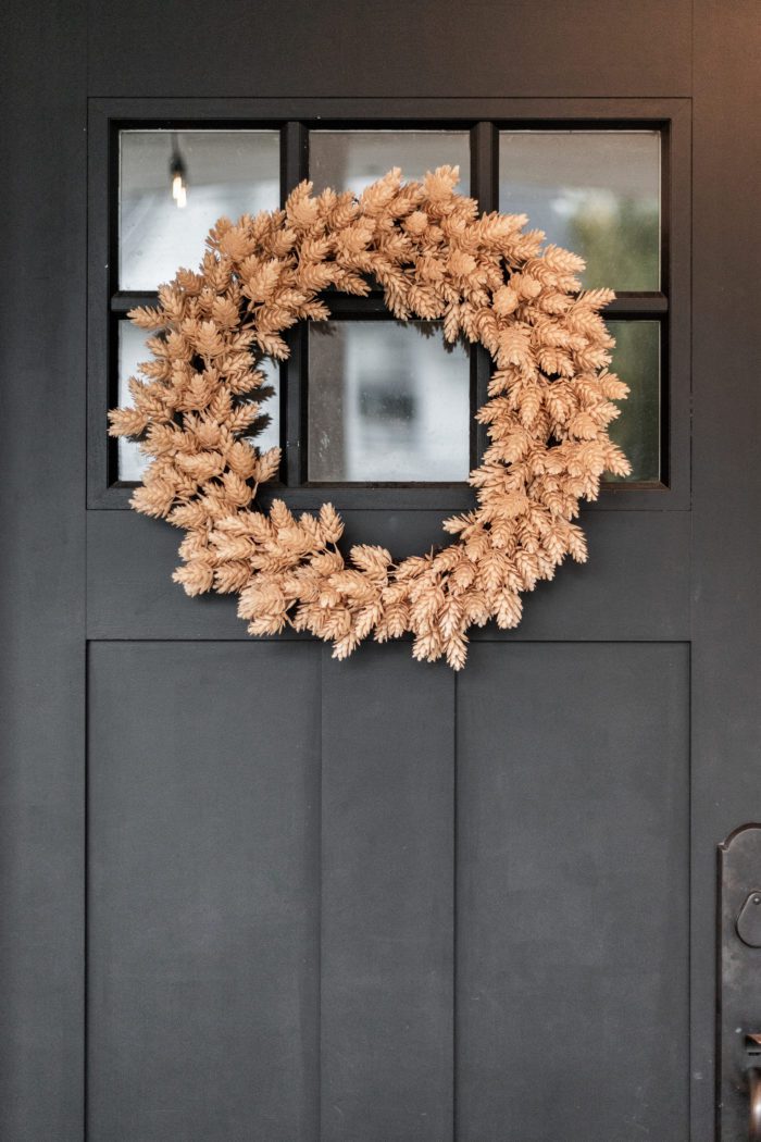 Faux Hop Fall Wreath on Black Door