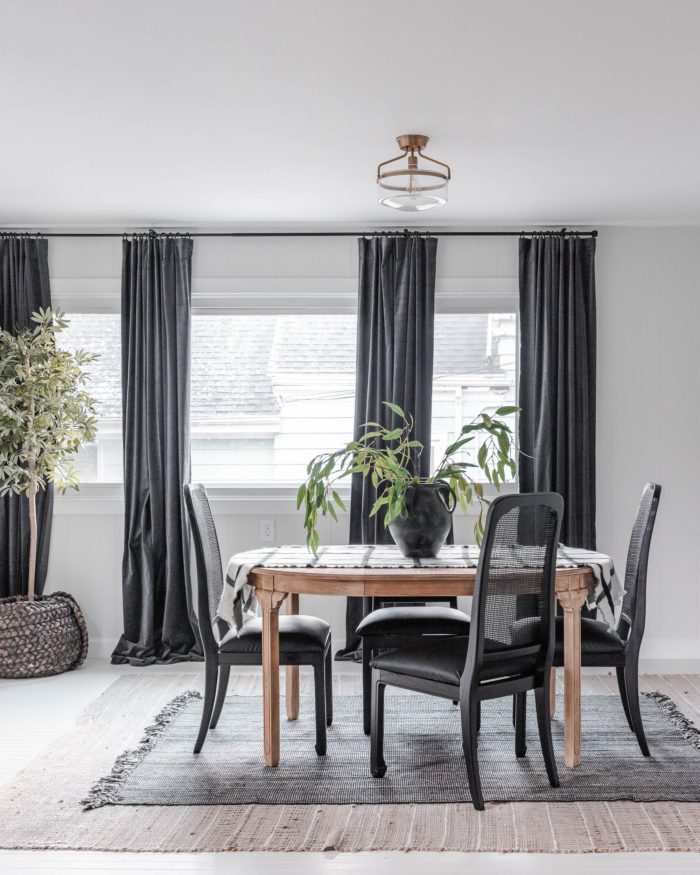 White Walls in Breakfast Room with Black Curtains. You won't believe this before and after. 