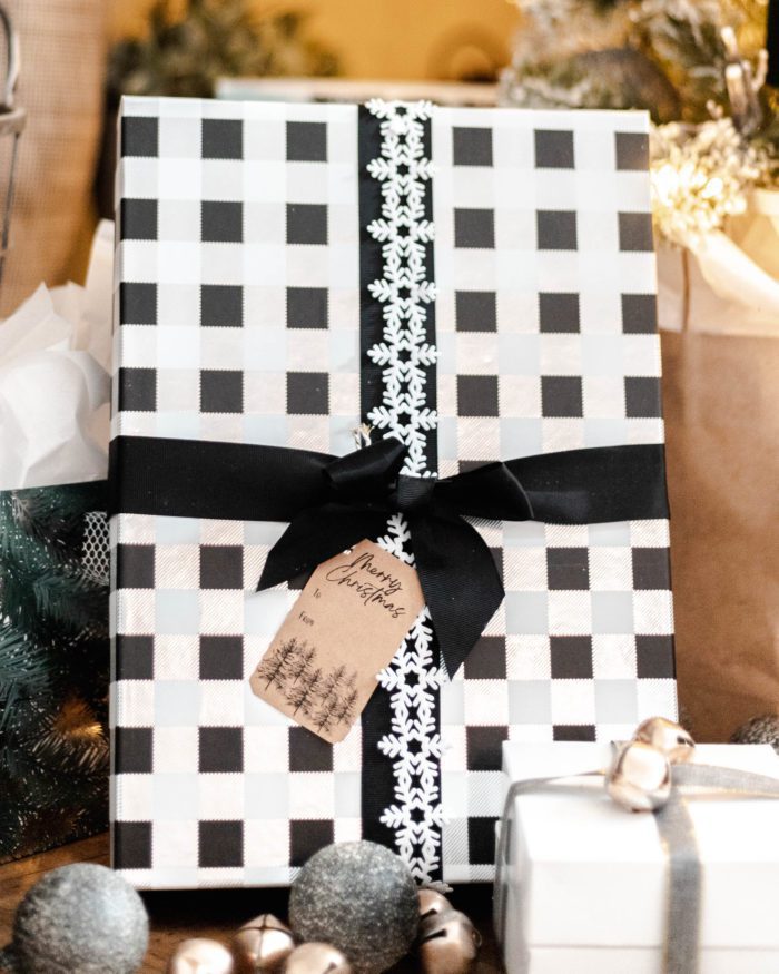 Black and White Christmas Present with Kraft Paper Gift Tags