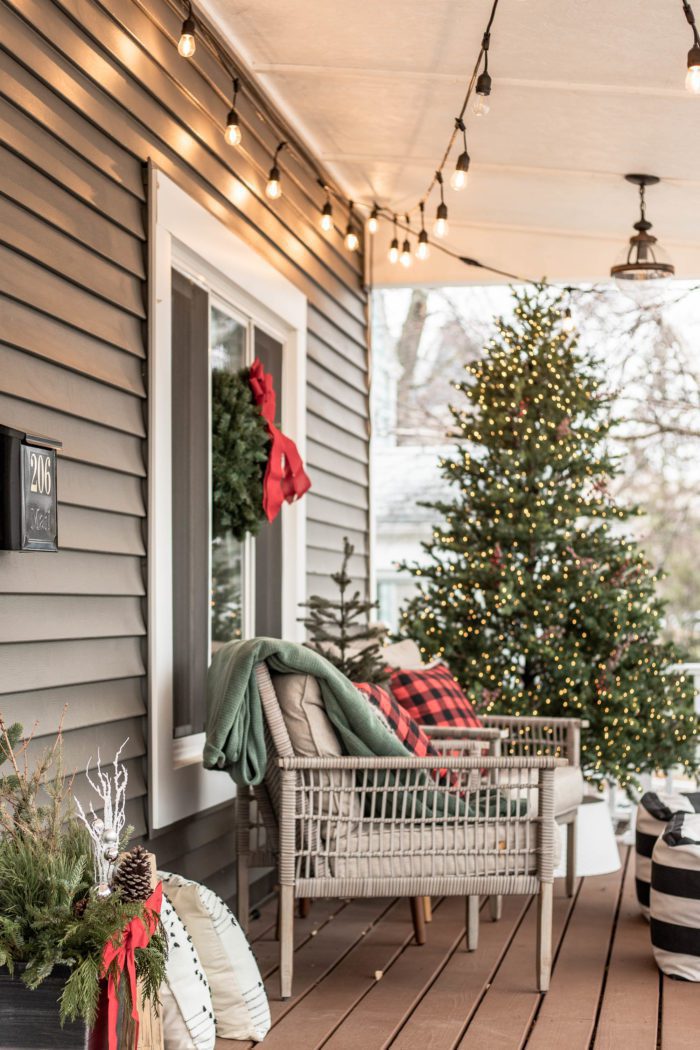 Classic Christmas Decor on front porch