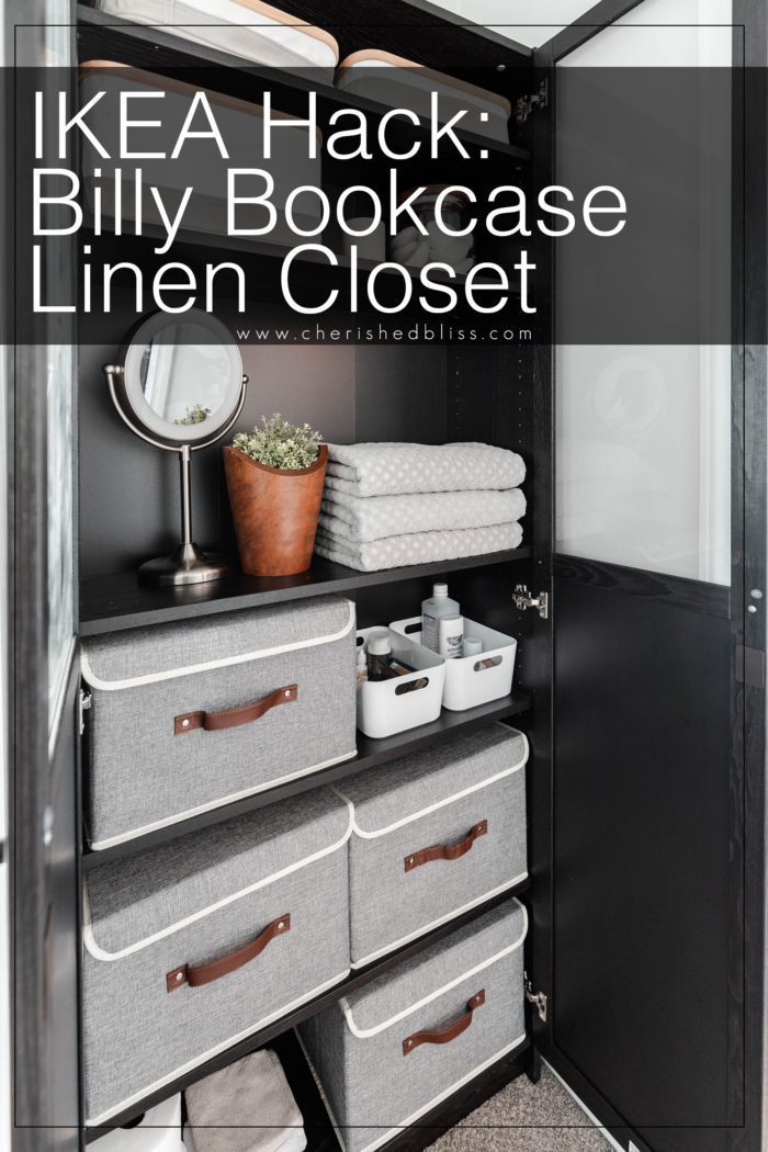 Ikea Billy Bookcase used as a linen closet for a bathroom with no storage! 