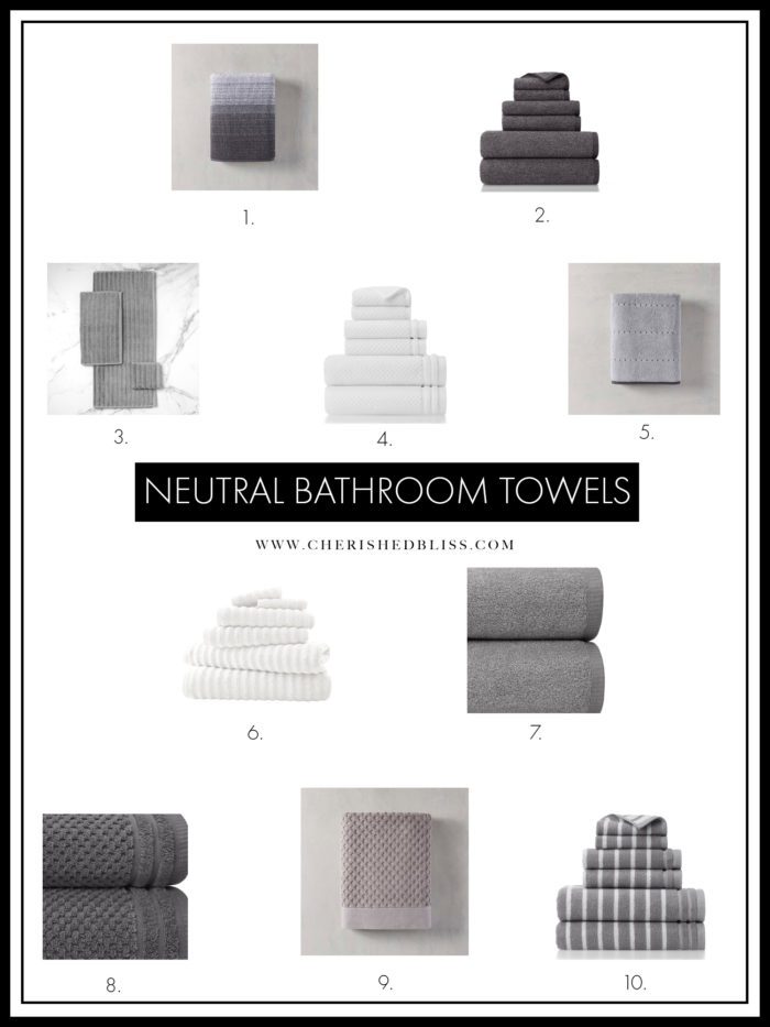 Shopping guide for neutral bathroom towels. 